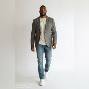 Gray Herringbone Wool Blazer Men’s 42R Tailored Sport Coat – Benvenuto